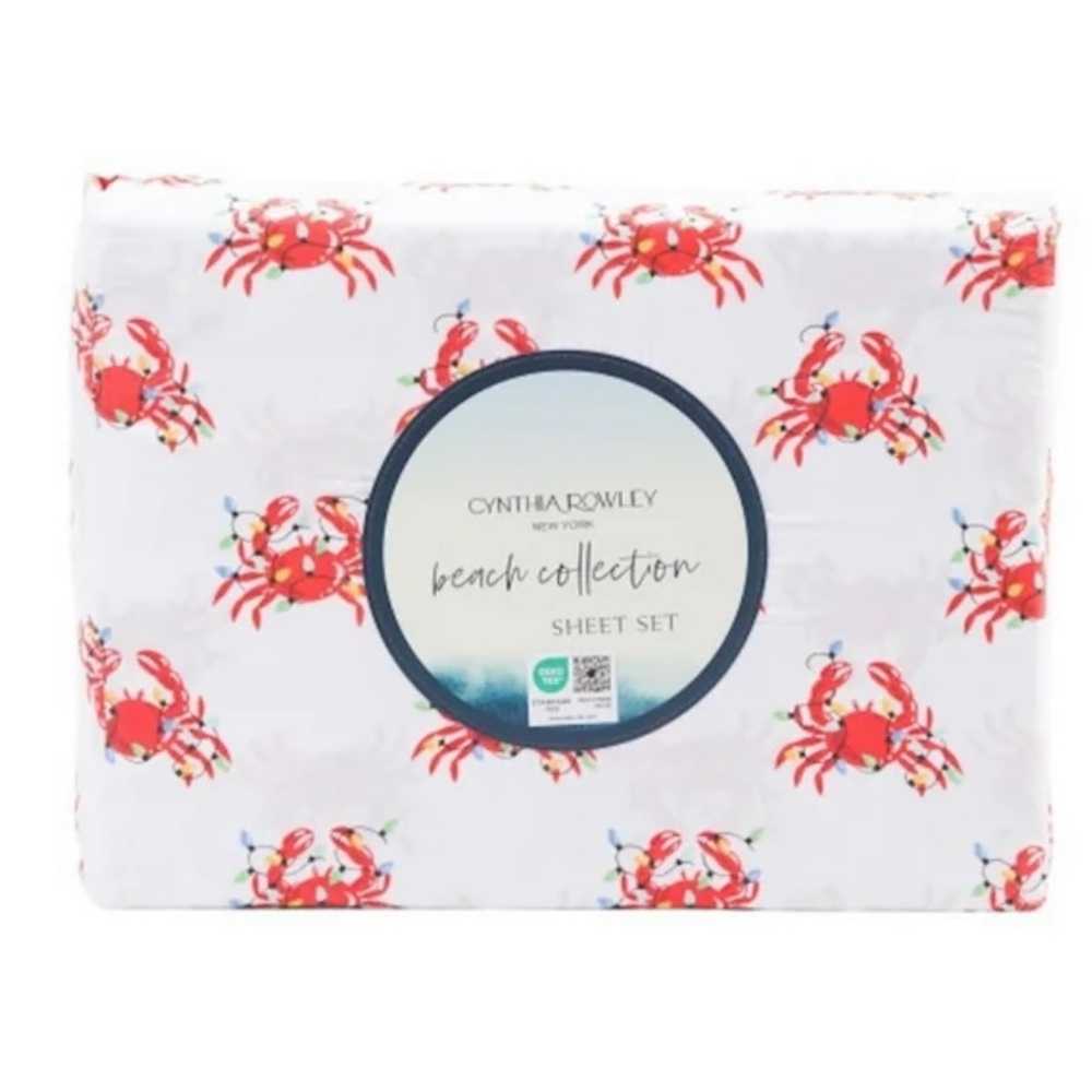 Cynthia Rowley Beach Collection Sheet Set with Vibrant Red Crabs in Twin Size